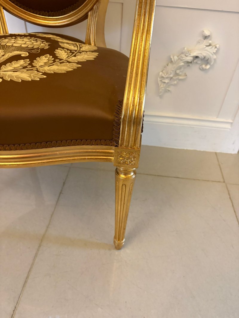 Large Rare Suite of 42 Matching Louis XVI Style Giltwood Dining Chairs with Silk Damask Upholstery - Image 10